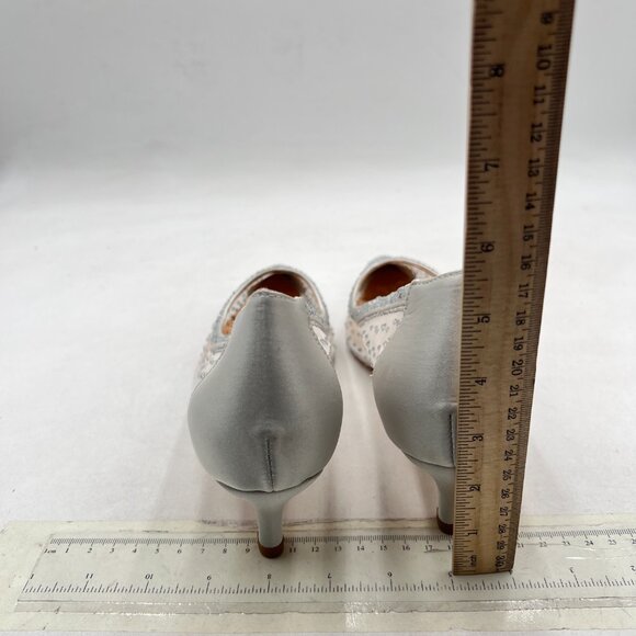 XYD Silver Pointed Toe Slip On Mesh Pumps Rhinestone Studs Kitten Heels Shoes - Picture 5 of 8